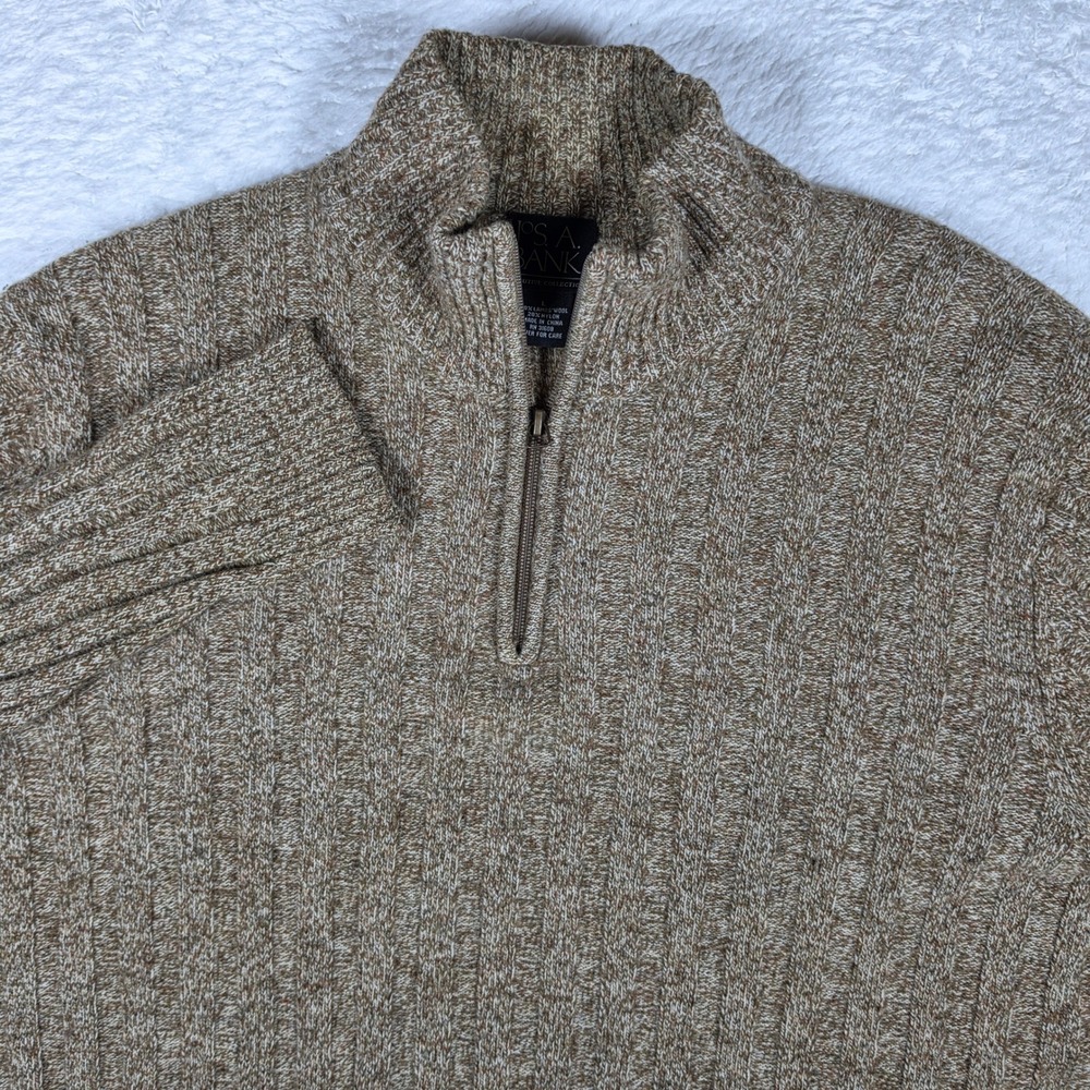 Jos. A. Bank Executive Collection Mens L Brown LambsWool Nylon 1/4 Zip Ribbed